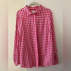 J. Crew Bright Pink & White Gingham Button-Up Shirt